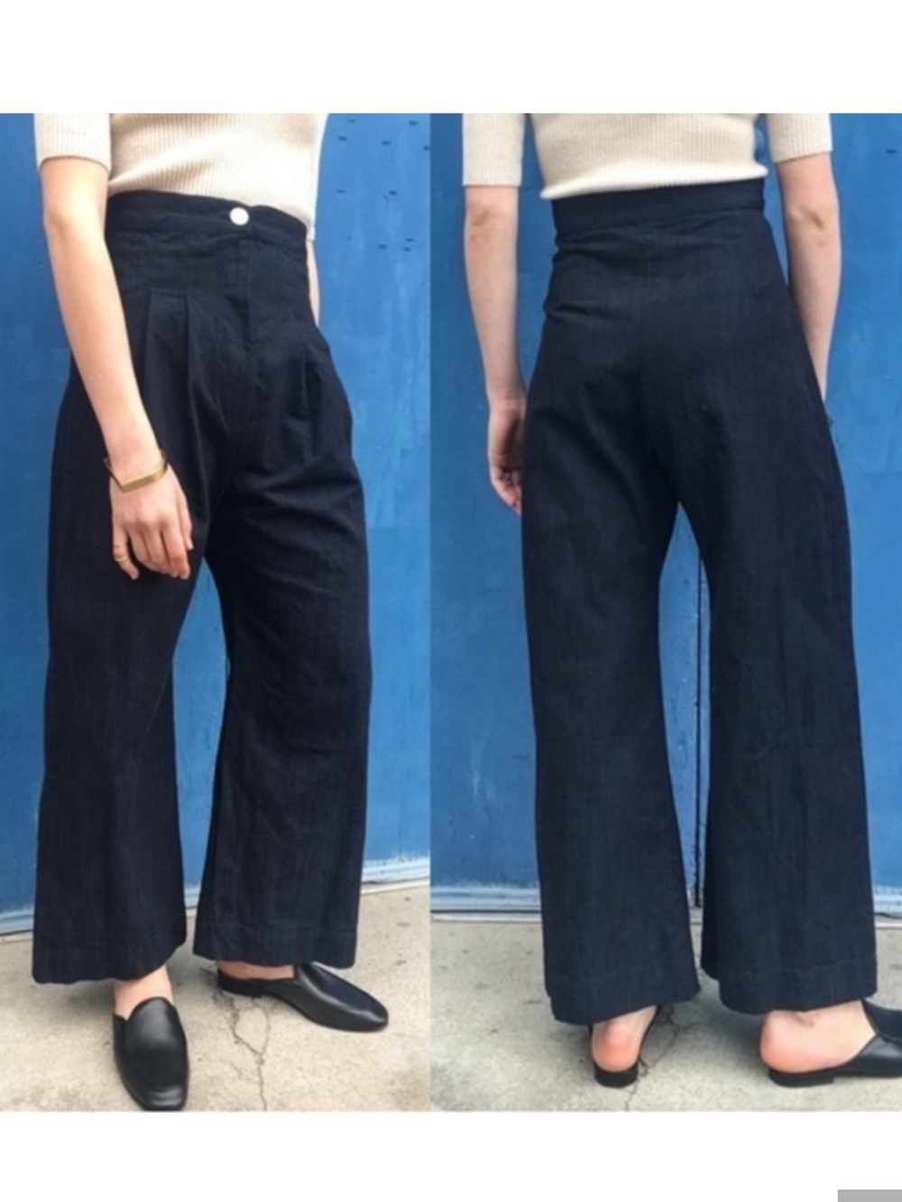 ILANA KOHN boyd pants deep indigo navy cotton linen wide leg pleat size 6 - Picture 2 of 9
